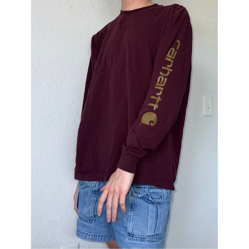 Carhartt Long Sleeve Graphic Tee Burgundy Maroon Loose Fit Cotton Men L TK0231-M